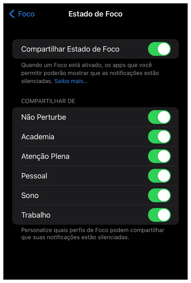 Compartilhe o Estado de Foco com pessoas e apps (Captura de tela: Thiago Furquim/Canaltech)