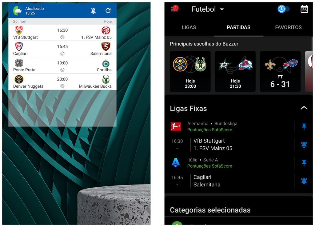 Widget do Sofascore atualiza placares esportivos em tempo real (Captura de tela: André Magalhães)