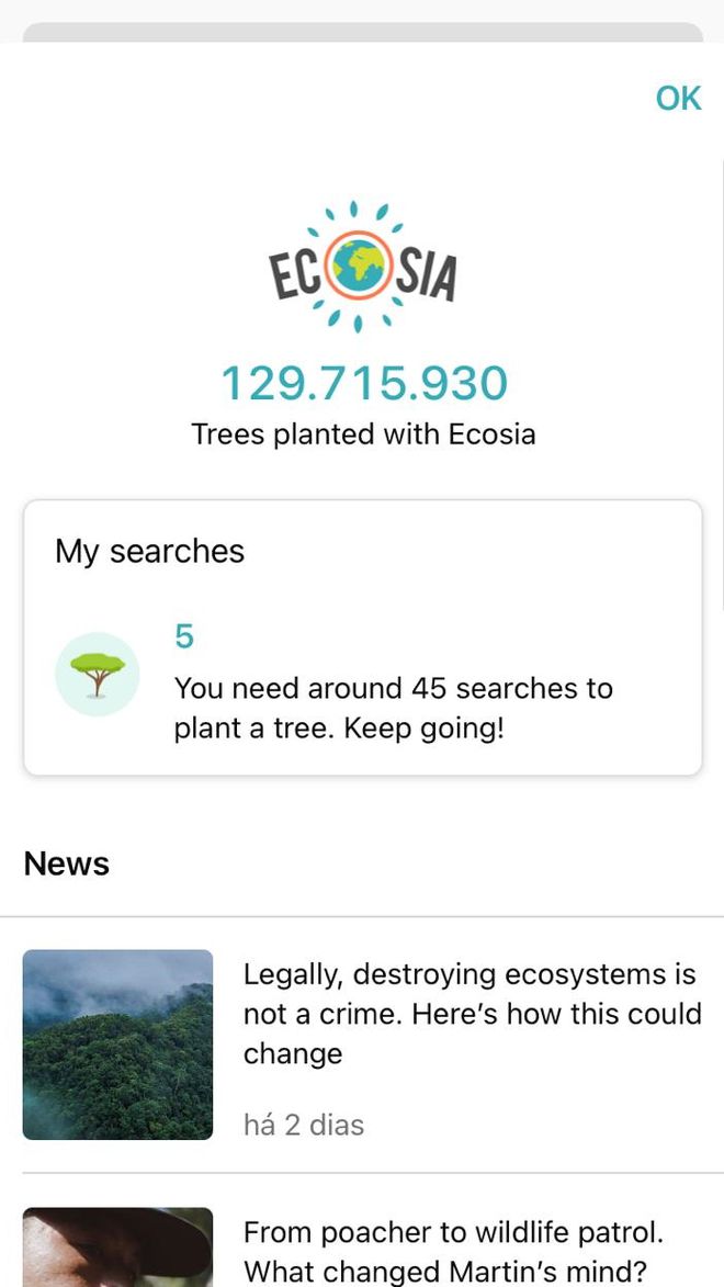Página de informações do Ecosia. (Imagem: Kris Gaiato/Captura de tela)