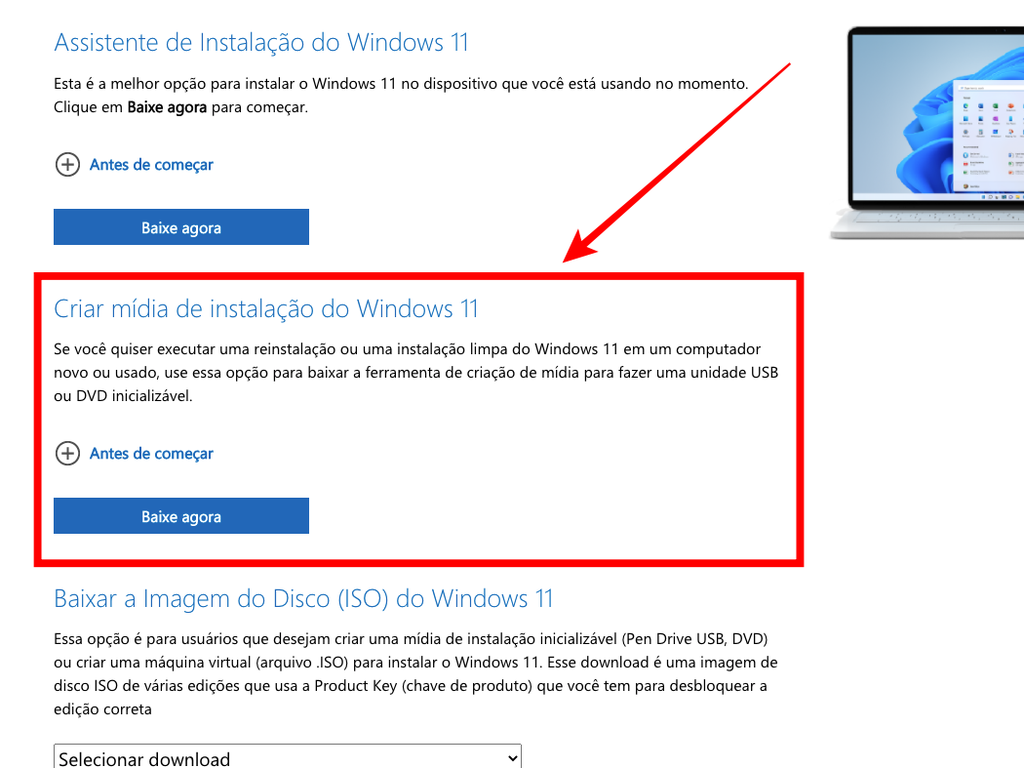 Instalando o Windows 11 através de um pen drive USB