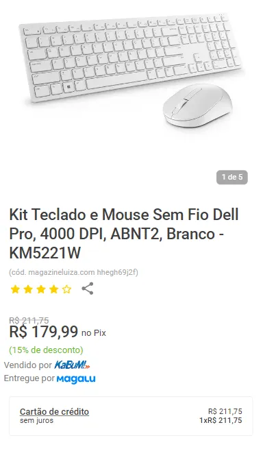 Teclado e mouse sem fio Dell Pro — KM5221W