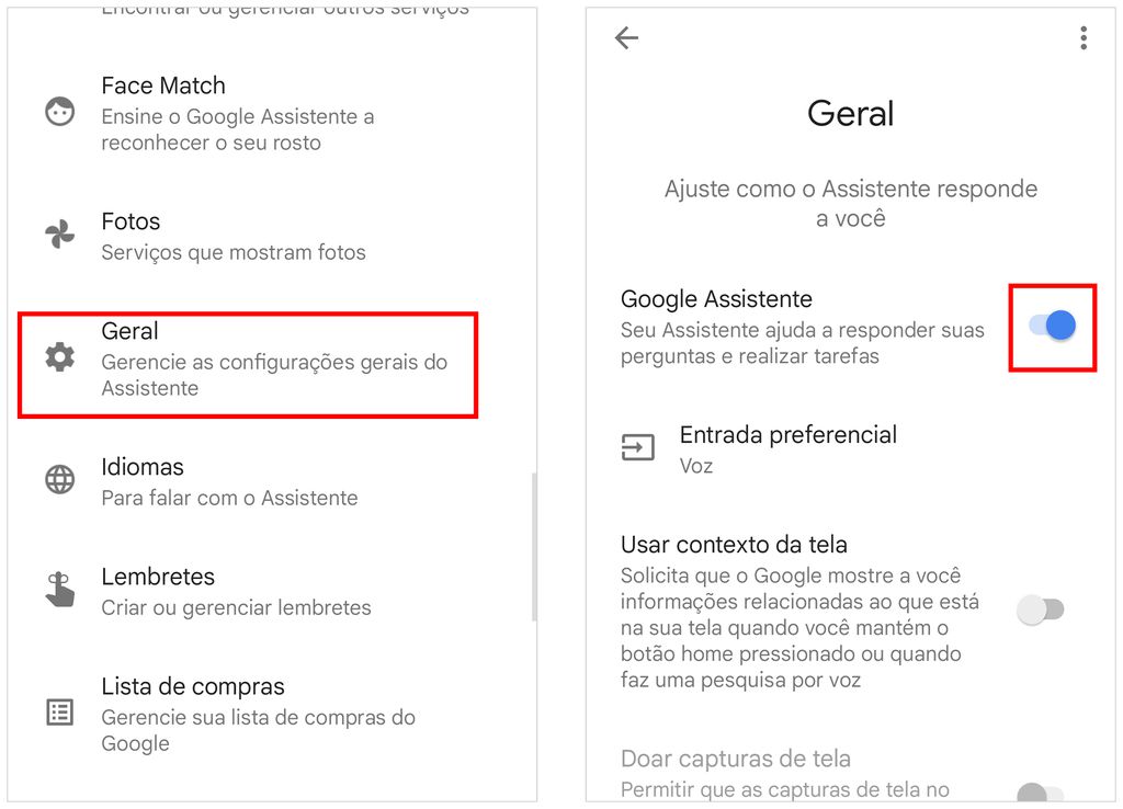 Desmarque a opção para desativar o Google Assistente (Captura de tela: André Magalhães)