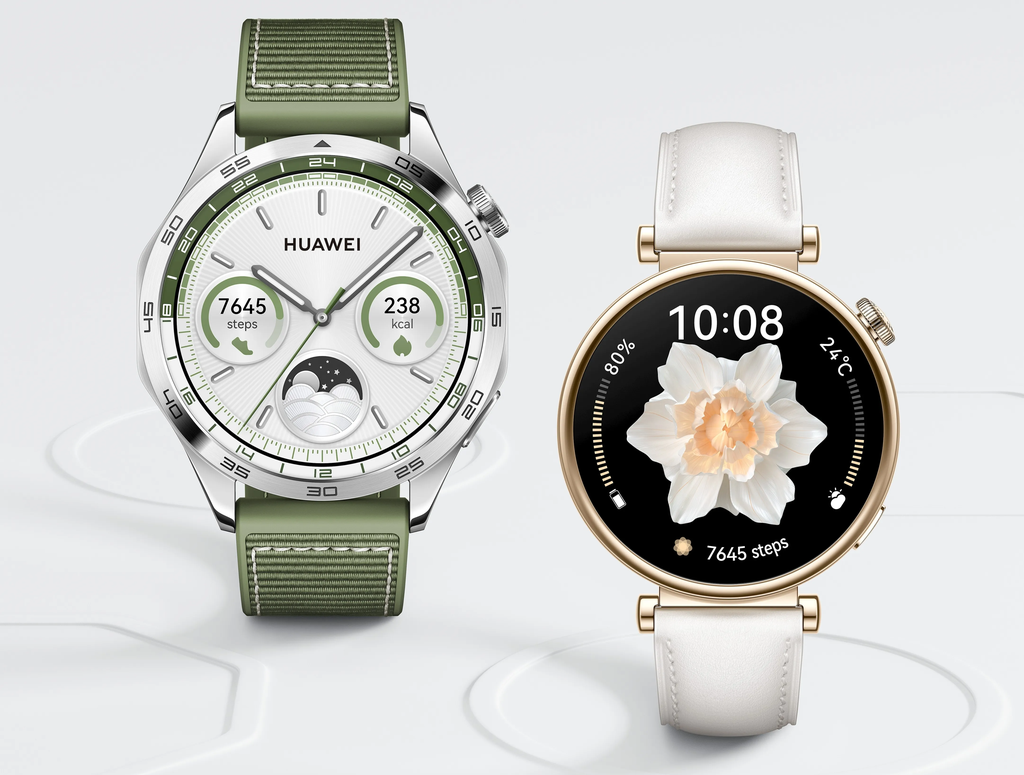 O Huawei Watch GT 4 nas versões de 46 mm (à esquerda) e 41 mm (à direita) está R$ 100 mais barato na semana do consumidor (Imagem: Divulgação/Huawei)
