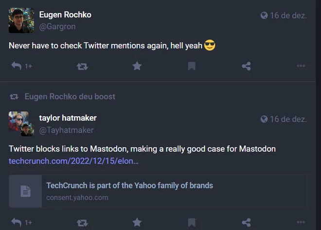 Eugen Rochko brincou com o banimento dele e do Mastodon do Twitter (Imagem: Reprodução/Mastodon)