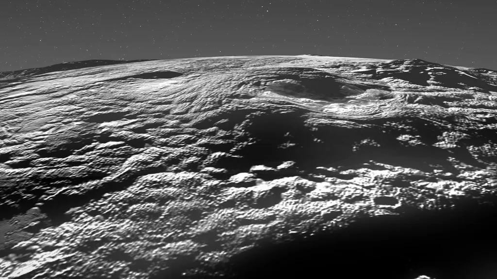 Terreno criovulcânico em Plutão (Imagem: Reprodução/NASA/JHU APL/SwRI/Isaac Herrera/Kelsi Singer)