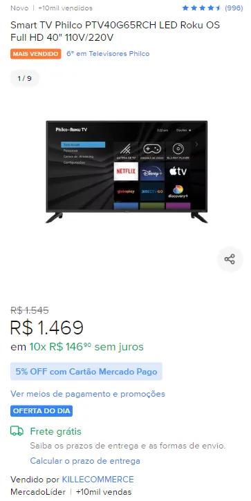 [PARCELADO] Smart TV Philco PTV40G65RCH LED Roku OS Full HD 40" 110V ...