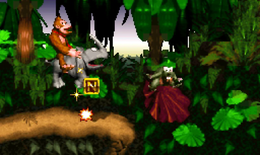 O gorila que recebe Mario e Peach tem um kart com um decalque de um icônico rinoceronte (Imagem: Reprodução/Nintendo)