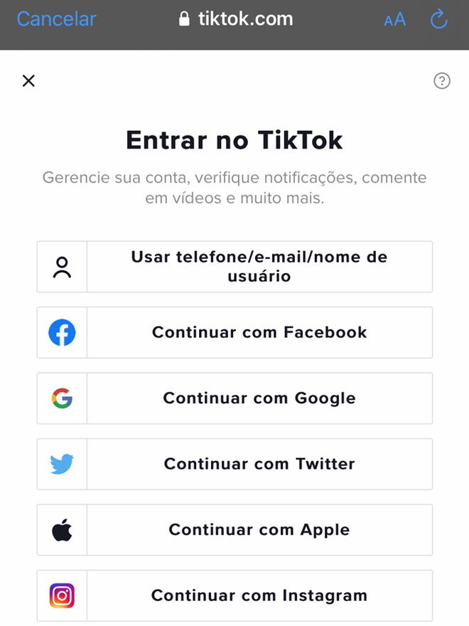 Acesse a sua conta no TikTok (Imagem: André Magalhães/Captura de tela)