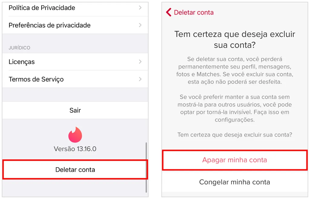 Como excluir a conta no Tinder para mudar a idade no app (Captura de tela: Caio Carvalho)