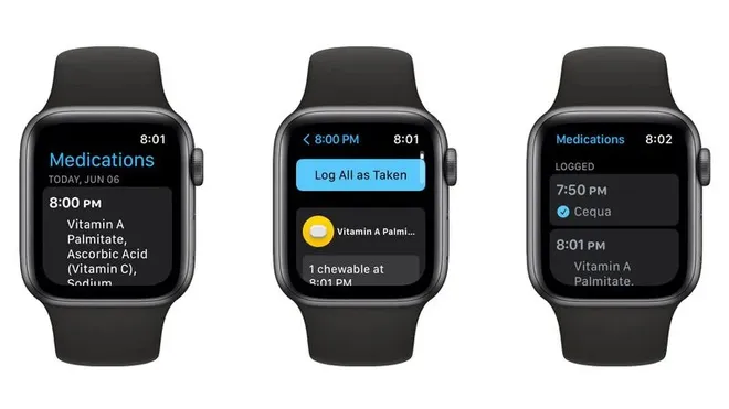 O app Medicamentos do watchOS 9 coloca lembretes direto no pulso (Imagem: Reprodução/Apple)