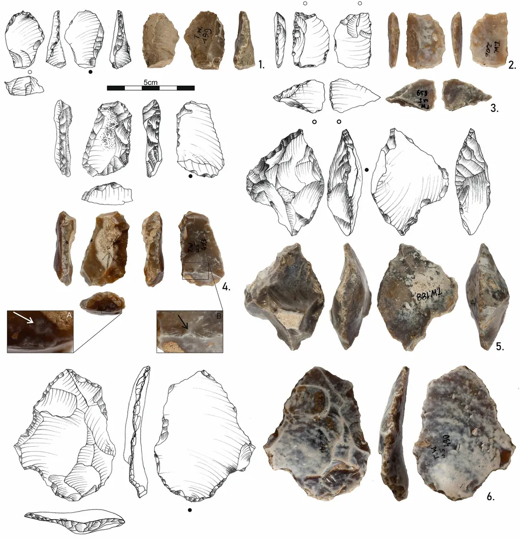 Ferramentas líticas de 500.000 anos encontradas em Tunel Wielki, na Polônia (Imagem: Kot et al./Scientific Reports)