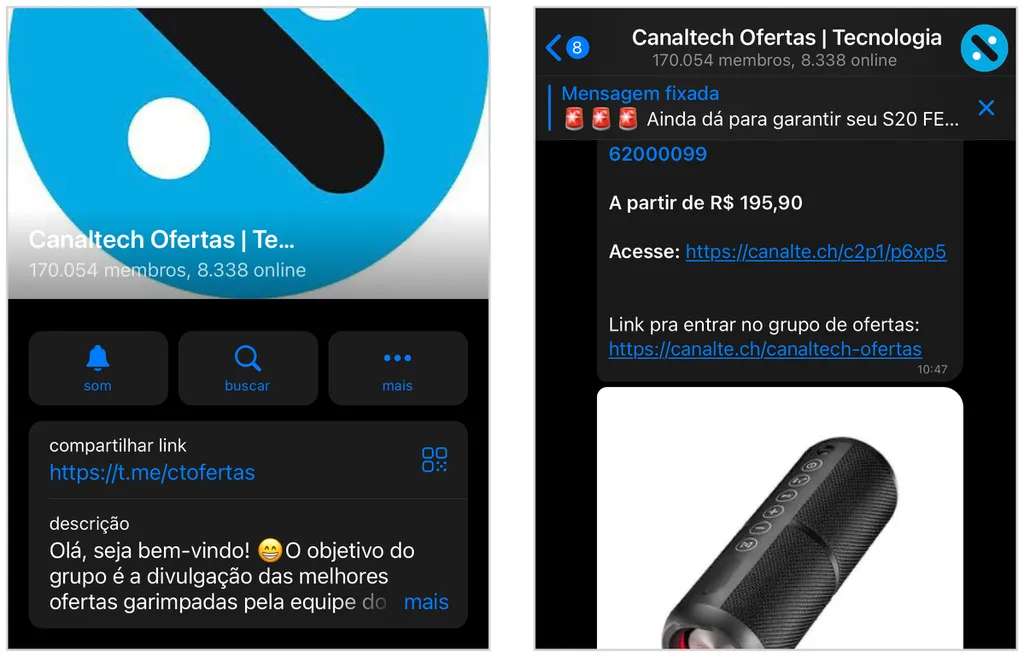 Grupos no Telegram podem ter até 200 mil membros e permite interação dos usuários (Captura de tela: Caio Carvalho)