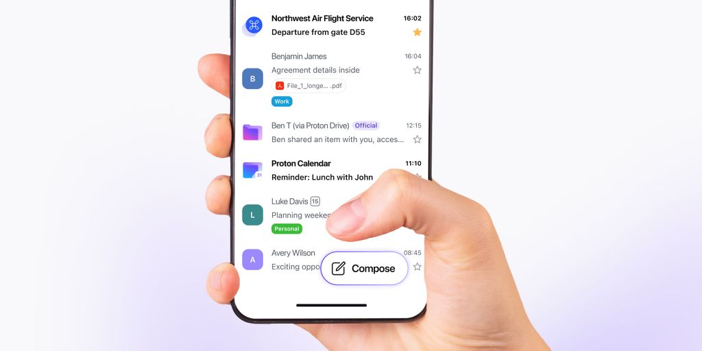 App do Proton Mail para Android e iOS ganha novo visual (Imagem: Divulgação/Proton)