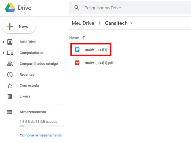 Você poderá acessar no Google Drive o documento original e o documento do Google Docs (Captura de tela: Matheus Bigogno)