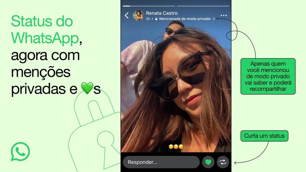 WhatsApp Status recebe curtidas e menções privadas (Imagem: Divulgação/Meta)