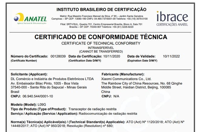 Certificado de homologação do Mi Smart Speaker (Imagem: Reprodução/Anatel)