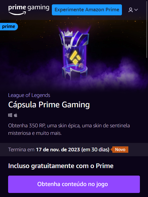 Cápsula League of Legends - Prime Gaming [EXCLUSIVO  PRIME