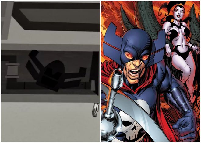 Note o capacete escondido na abertura de WandaVision e o vilão (Imagem: Reprodução/Marvel)