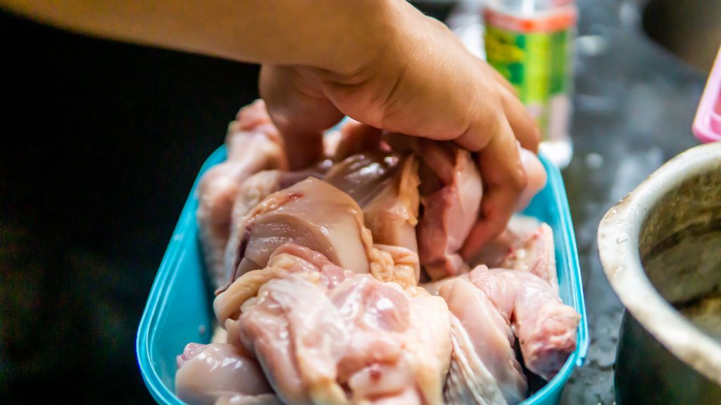 Lavar carnes, como frango, na pia da cozinha pode espalhar potenciais microrganismos que causam doenças no ambiente (Imagem: Reprodução/Twenty20photos/Envato Elements)