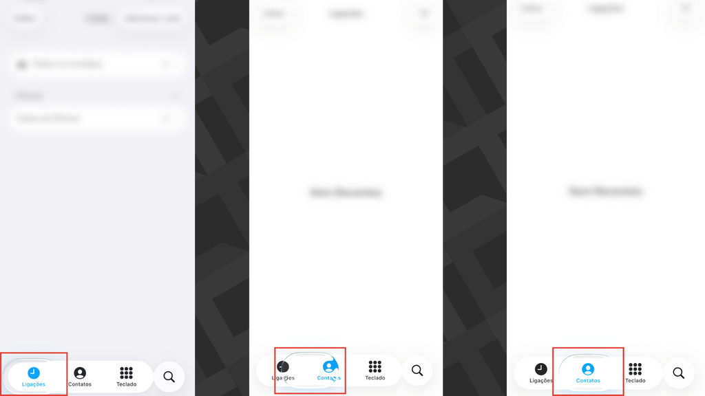 Captura do app Telefone no iOS 26