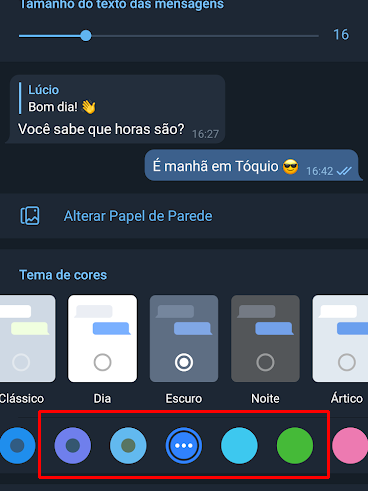 Altere as cores do seu Telegram (Imagem: André Magalhães/Captura de tela)