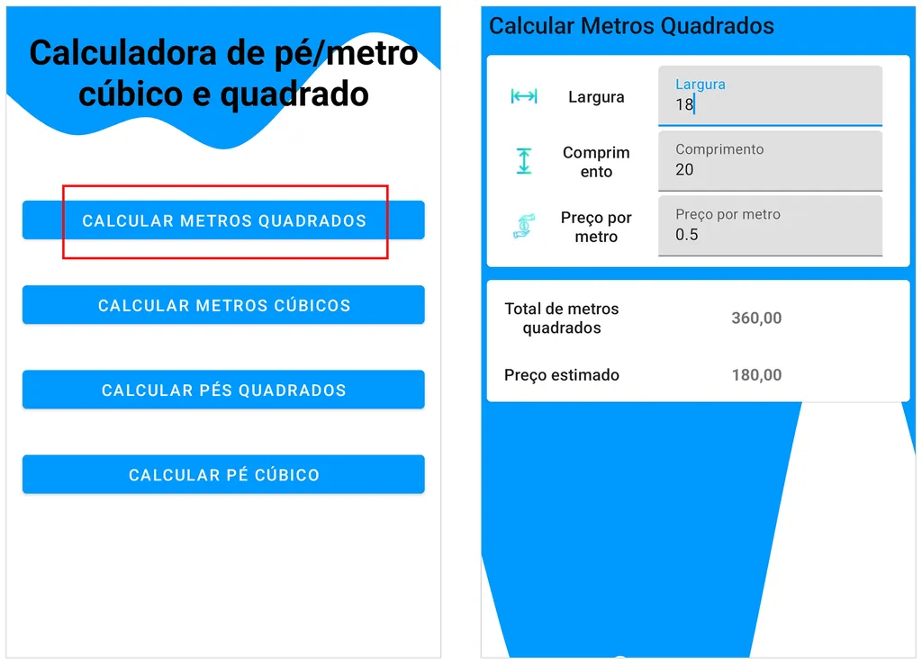 Use o aplicativo para calcular metro quadrado (Captura de tela: André Magalhães)