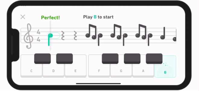 Exemplo de exercício de música no Duolingo (Imagem: Divulgação/Duolingo)