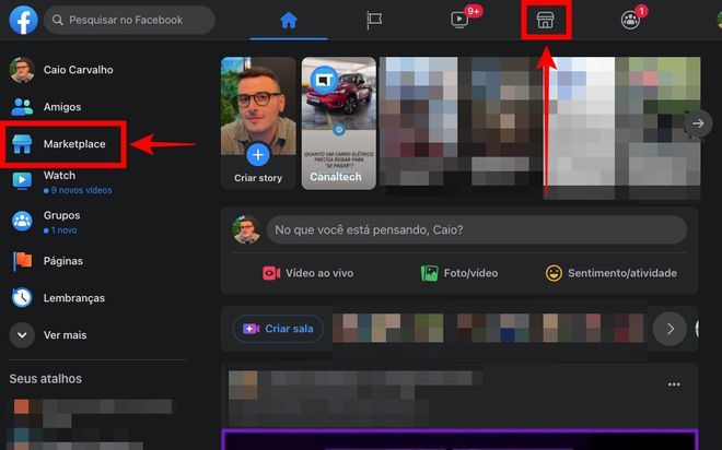 Como acessar o Marketplace do Facebook: ferramenta tem botões próprios na rede social (Captura de tela: Caio Carvalho)