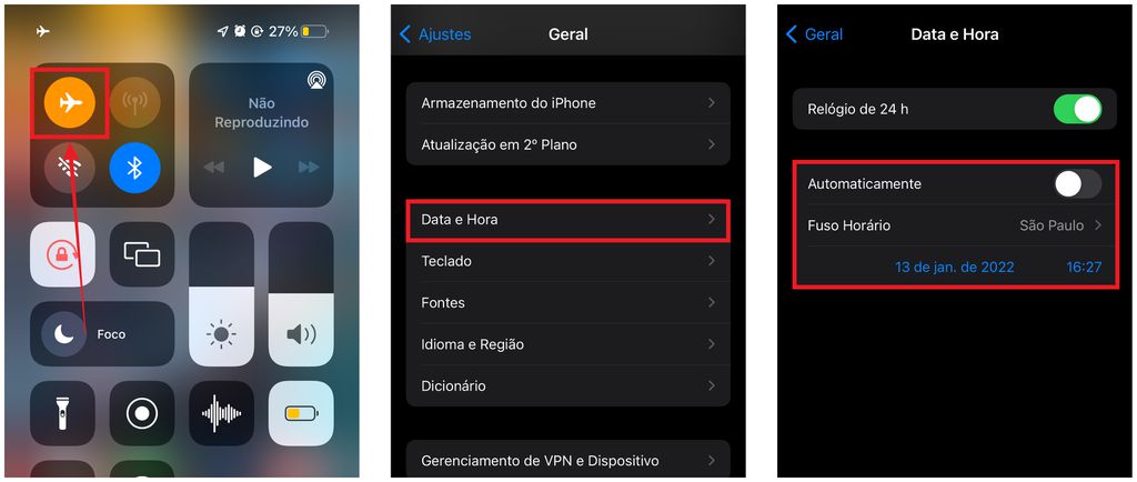 Apagar mensagens do WhatsApp no iPhone: truque usa modo avião para alterar data do sistema (Captura de tela: Caio Carvalho)