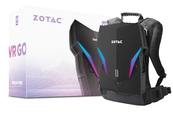 Com alças, hardware de notebook e bateria, a Zotac VR GO 4.0 visa ser uma opção para gameplay de jogos VR em movimento (Imagem: Reprodução/Zotac)