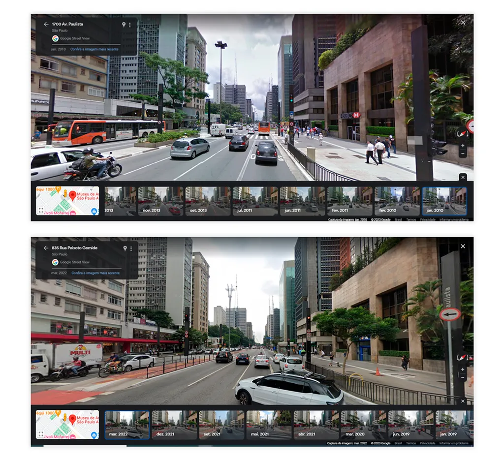 A Avenida Paulista, em São Paulo, é um dos lugares com os primeiros registros do Street View no Brasil (Imagem: Captura de tela/André Magalhães/Canaltech)