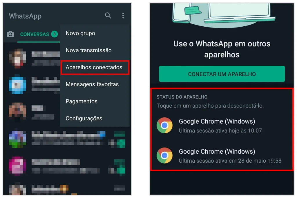 Como descobrir quem acessou meu WhatsApp Web no Android (Captura de tela: Matheus Bigogno)