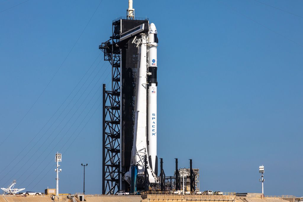Foguete Falcon 9 com a nave Crew Dragon no topo (Imagem: Reprodução/NASA)