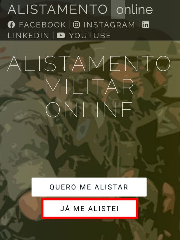 Acesse o site do Alistamento Militar Online e clique em "Já me alistei" (Captura de tela: Matheus Bigogno)