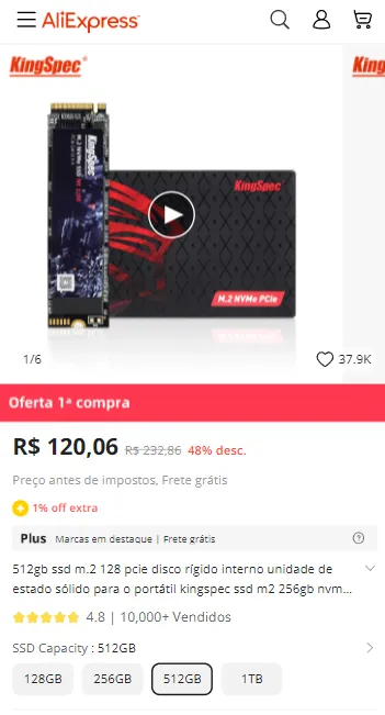 SSD KingSpec 512GB [INTERNACIONAL] - Canaltech Ofertas