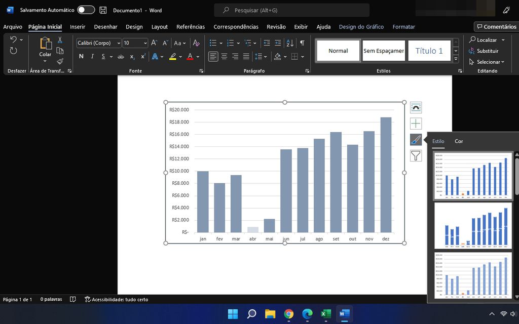 Copiar e colar gráfico do Excel: é possível levar dados para outros programas do Office, entre eles o Word (Captura de tela: Matheus Bigogno)