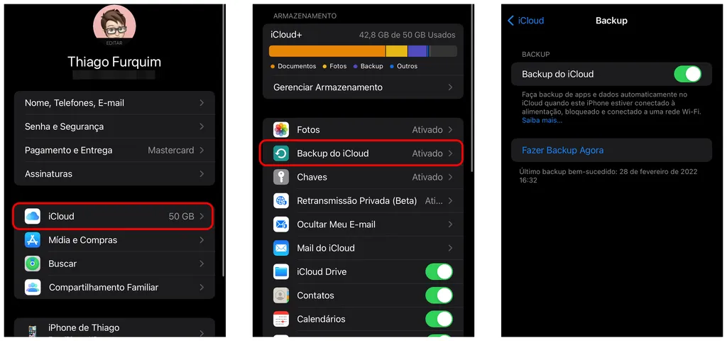 Ative o backup do iCloud para salvar proteger informações e dados no iPhone (Imagem: Thiago Furquim)