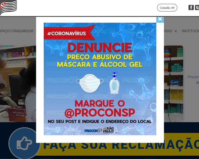 Procon-SP faz camapanha para denúncias de álcool gel e máscaras com preços irregulares (Captura de tela: Ariane Velasco)