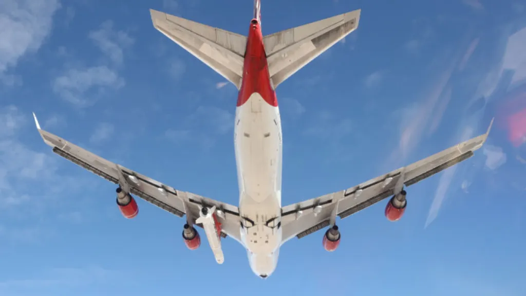 A Virgin Orbit lança seus foguetes sob a asa de um avião Boeing 747 modificado (Imagem: Reprodução/Virgin Orbit)