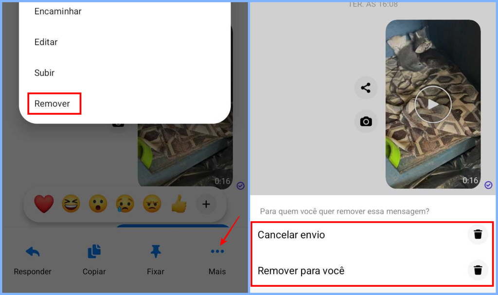 É possível cancelar o envio e apagar mensagem do Messenger em sua versão em app (Imagem: Captura de tela/Fabrício Calixto/Canaltech)