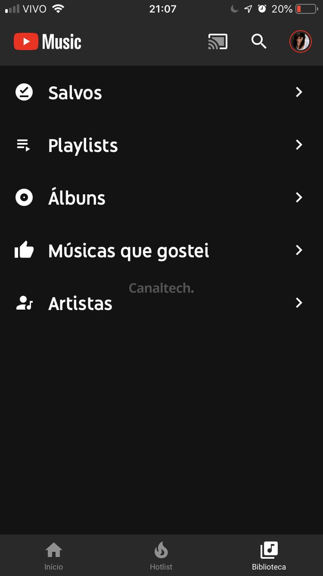 YouTube Music permite organizar suas músicas prediletas (Imagem: Canaltech)