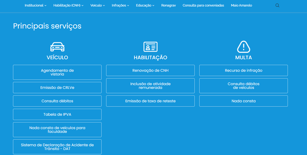 O site do Detran RR conta com uma opção para fazer renovação de CNH online (Imagem: Captura de tela/Fabrício Calixto/Canaltech)