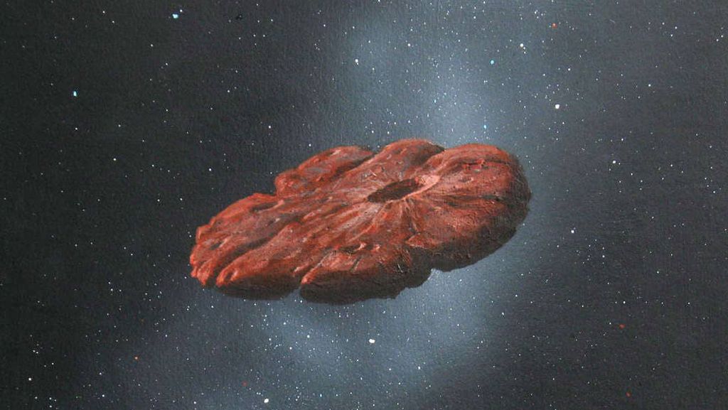 O provável formato do Oumuamua (Imagem: Reprodução/William Hartmann)