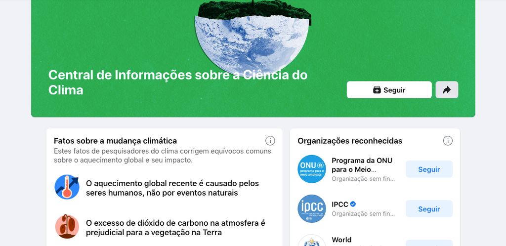Facebook traz ao Brasil a sua Central de Informações sobre a Ciência do Clima
