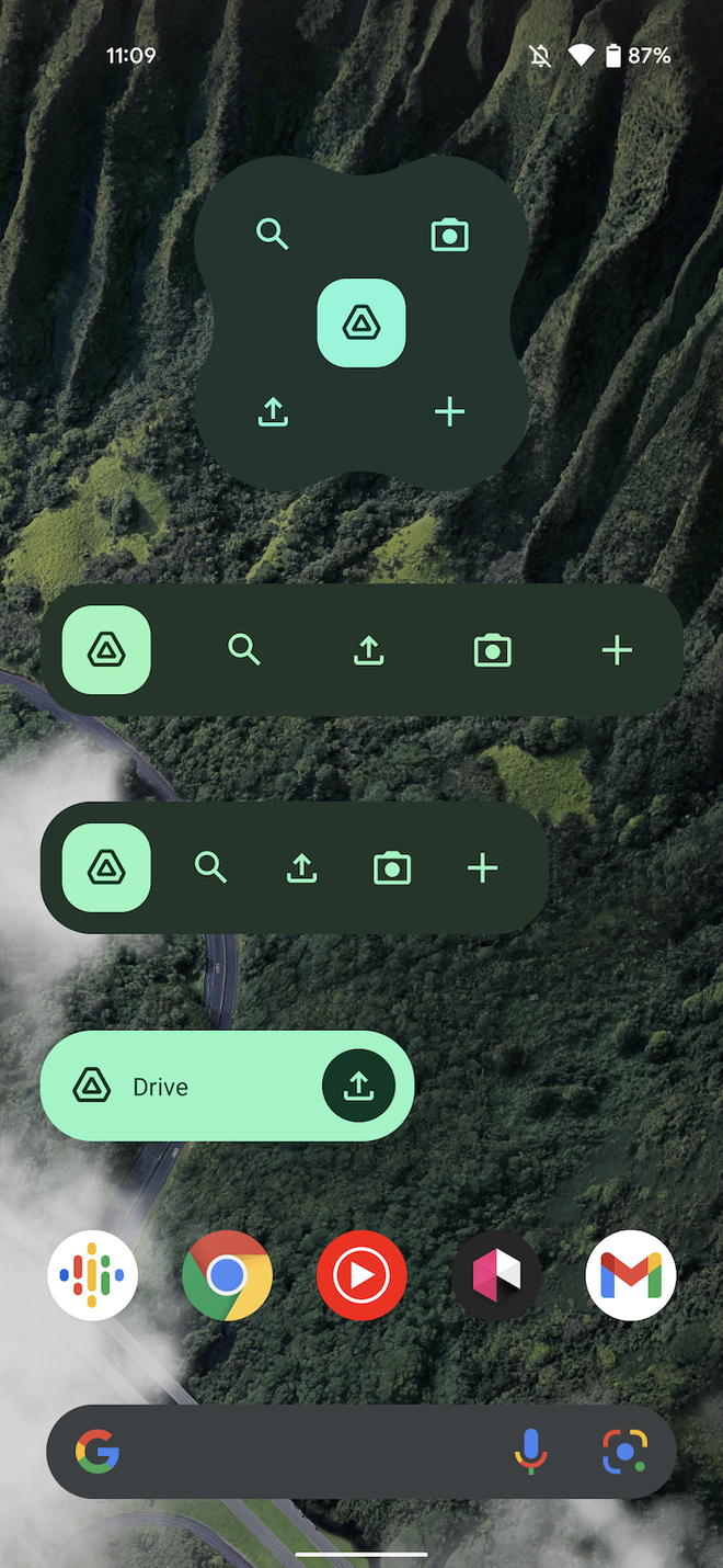 Estas são as quatro opções de widgets do Drive (Imagem: Reprodução/9to5Google)