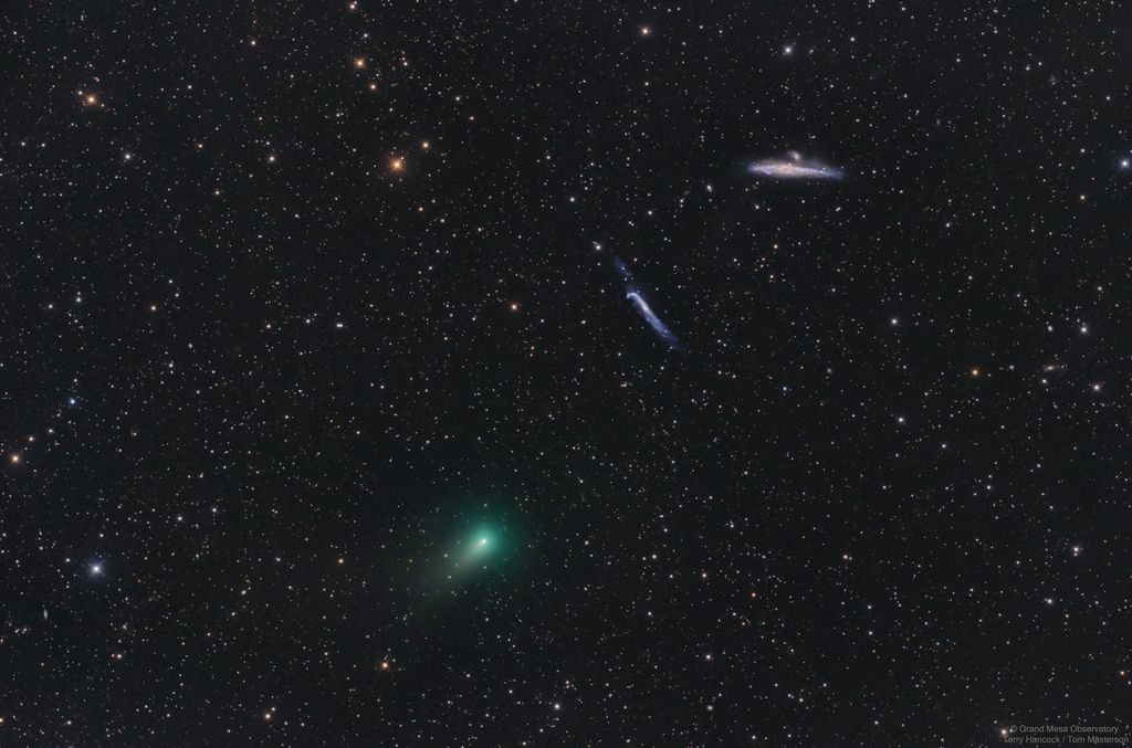 Era esperado que o cometa Atlas ficasse visível a olho nu, mas ele se partiu em três pedaços (Imagem: Reprodução/Observatório Grand Mesa/Terry Hancock/Tom Masterson)