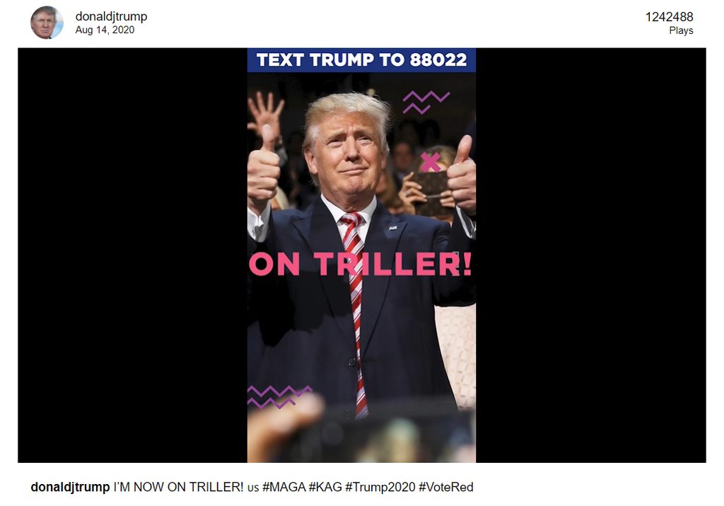 Primeira postagem de Donald Trump na rede social Triller (Reprodução: Triller)