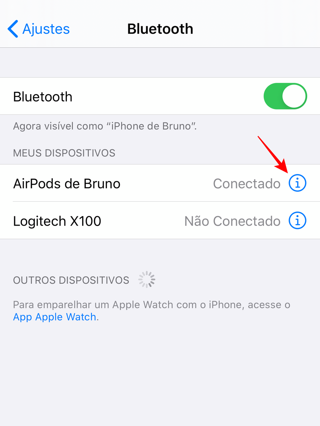 Toque no ícone de informações no menu de Bluetooth / Captura de tela: Bruno Salutes (Canaltech)