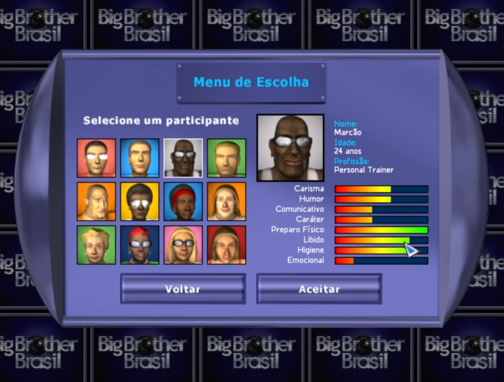 Personagens disponíveis no game do BBB (Foto: Reprodução/Continuum Entertainment)