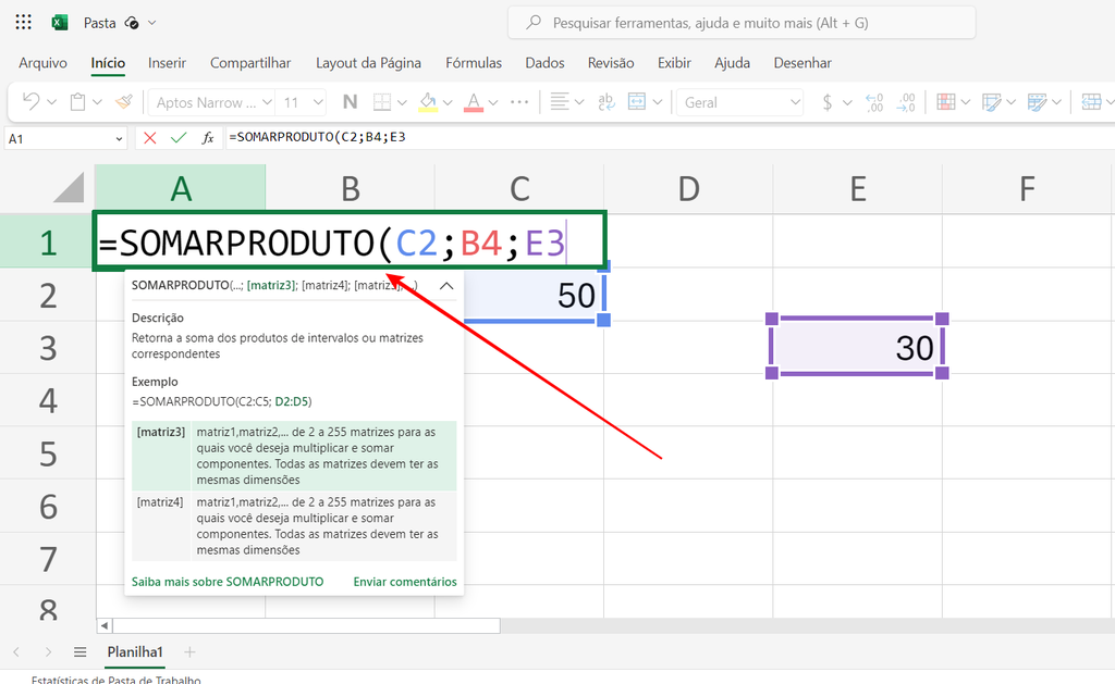 Você pode aplicar a função SOMARPRODUTO para tornar seus cálculos de multiplicação mais ágeis no Excel (Imagem: Captura de tela/Fabrício Calixto/Canaltech)
